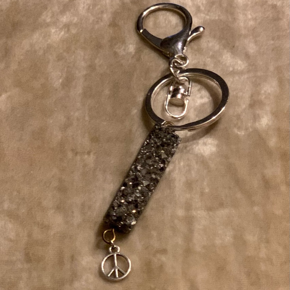 Slate Gray Druzy Titanium Coated Silver Keychain